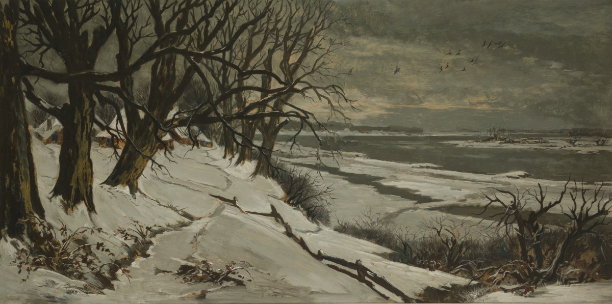 Theo Goedvrind (1979 - 1969), Een rivierlandschap in winter.