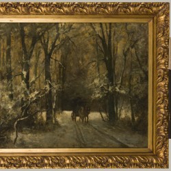 Hollandse School, 19e eeuw, mogelijk Gerrit Hendrik Schmitt (Nijmegen 1877 - 1944 Den Haag). Een houtvester in het bos in winter.