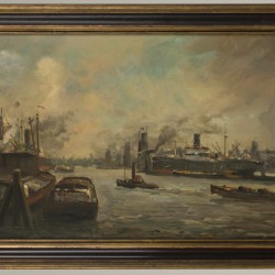 Willem van der Does (Rotterdam 1889 - 1966 Zeist), Gezicht in de Rotterdamse havens met graanelevatoren.