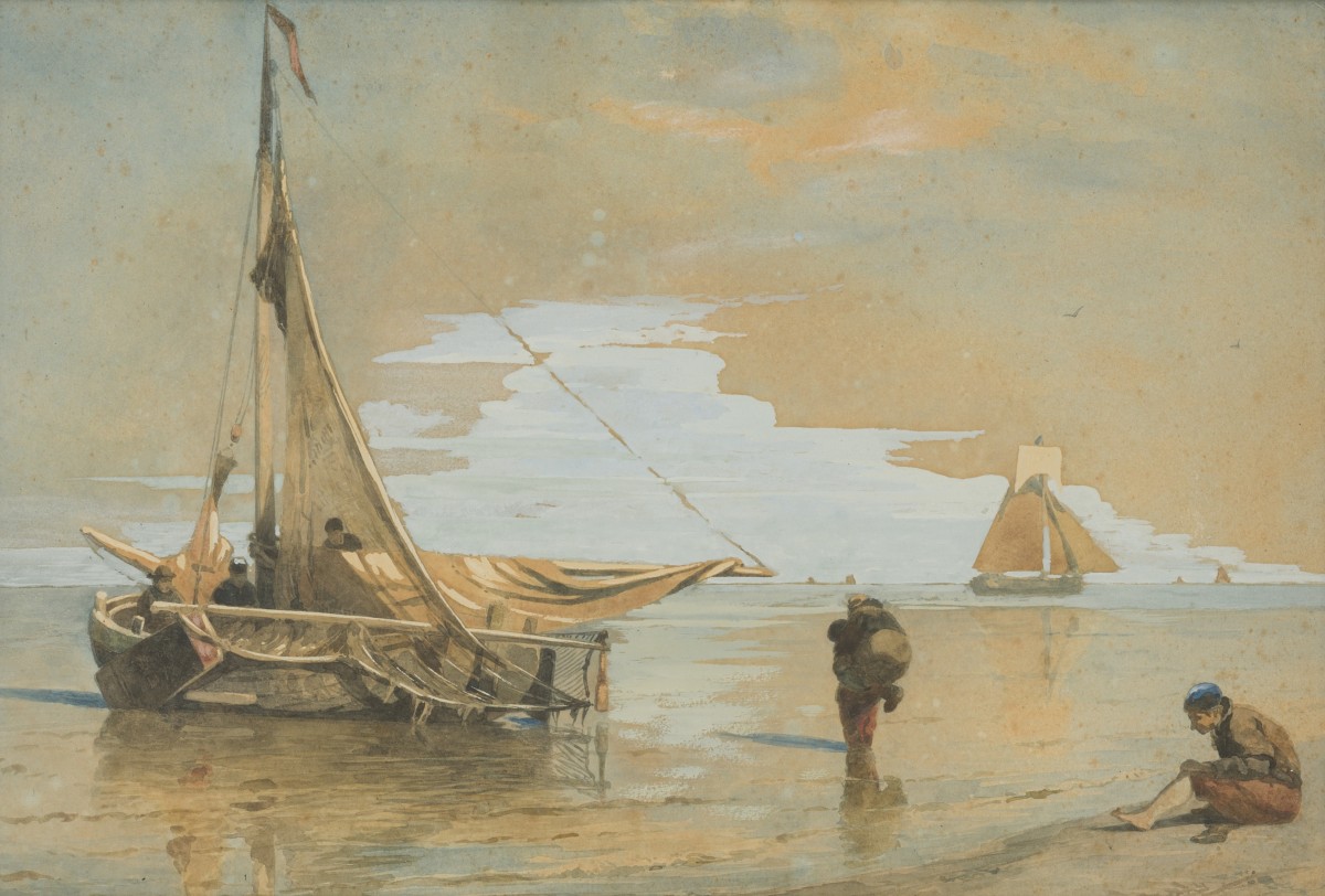 W.A. van Deventer (Den Haag 1824 - 1893), Vissersvolk aan de vloedlijn.