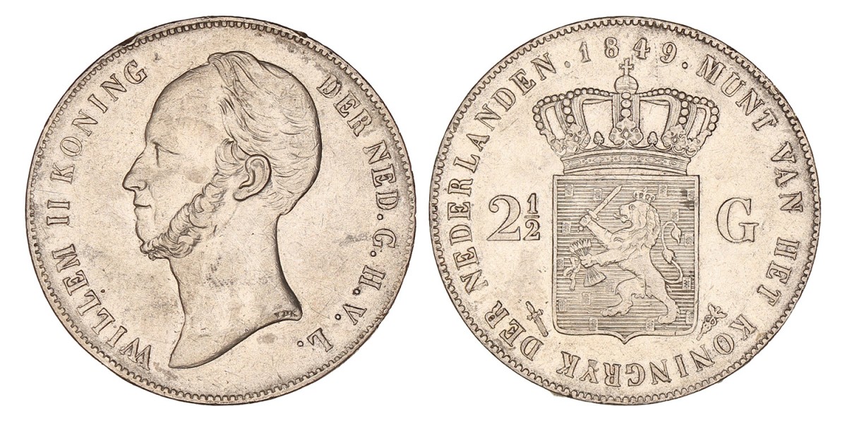 2½ Gulden. Willem II. 1849. Prachtig +.