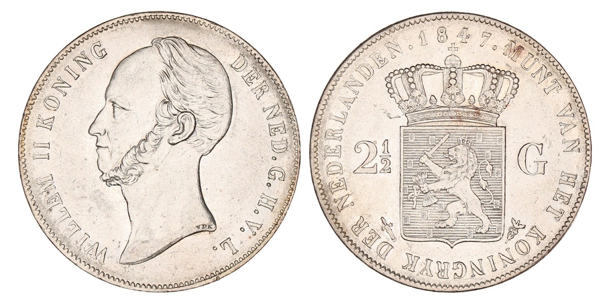 2½ Gulden. Willem II. 1847. Prachtig / FDC.