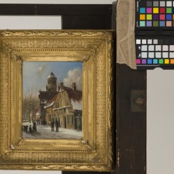 Draagt signatuur "A Eversen", Een straatje in winter.