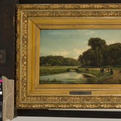 Johannes Gijsbert Vogel (Hooge Zwaluwe 1828 – 1915 Velp), Een koehoedstertje met vee langs een riviertje.