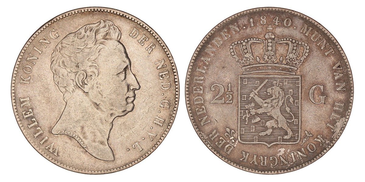 2½ Gulden. Willem I. 1840. Zeer Fraai +.