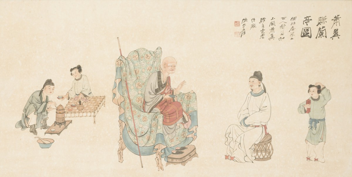 Een Chinese prent met voorstelling van een Keizerlijk hof, eind 19e eeuw.