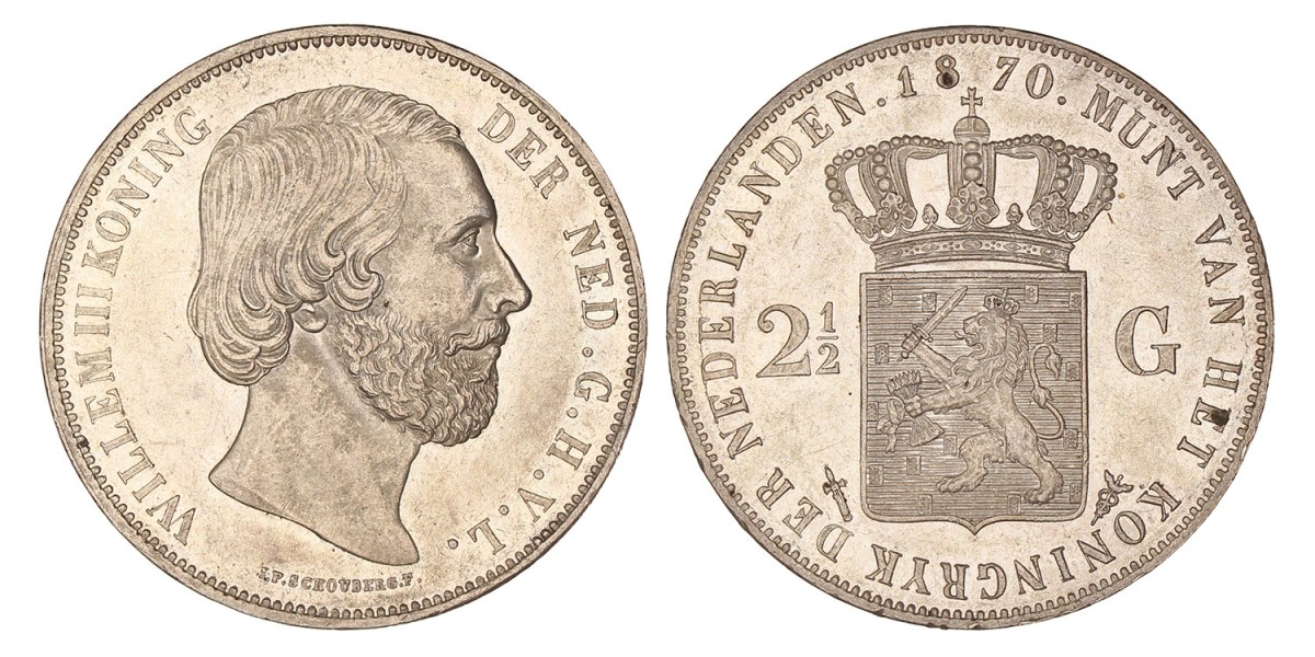 2½ Gulden. Willem III. 1870. FDC -.