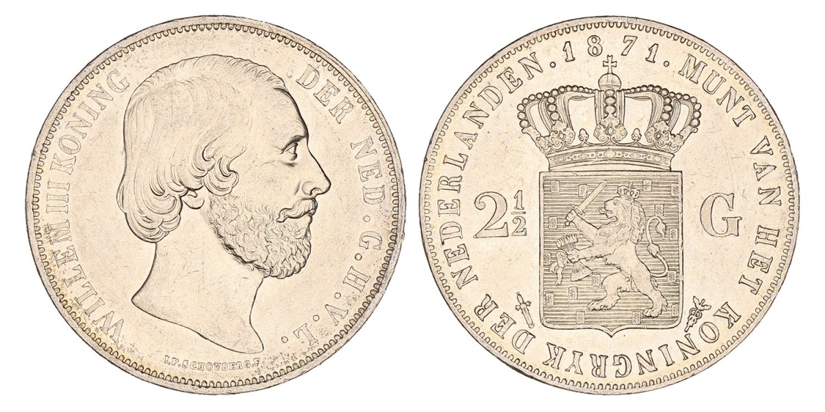 2½ Gulden. Willem III. 1871. Prachtig.