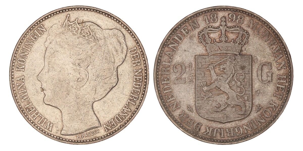 2½ Gulden. Wilhelmina. 1898. Zeer Fraai / Prachtig.