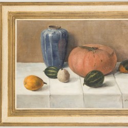 Peter Wilhelm Millernaar (Kleef Dld. 1887 - 1978 Den Haag), Stilleven met kalebassen en blauwe vaas.