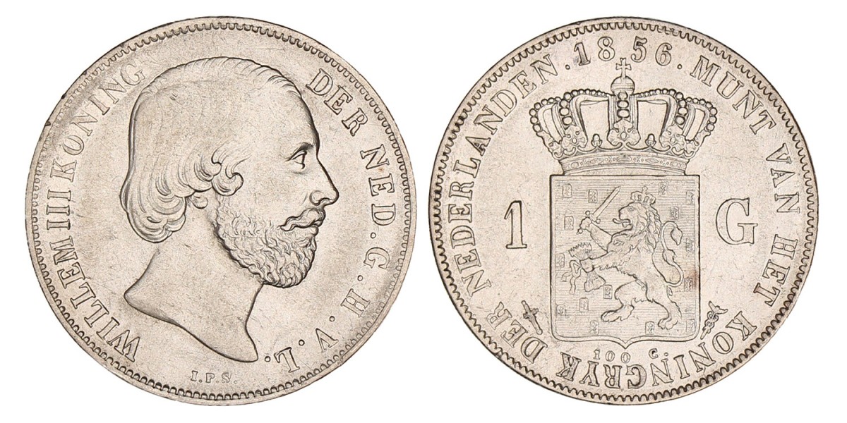 1 Gulden. Willem III. 1856. Prachtig.