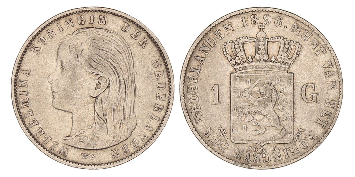 1 Gulden. Wilhelmina. 1896. Zeer Fraai -.
