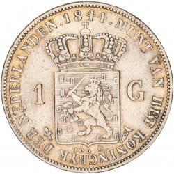 1 Gulden. Willem II. 1844. Zeer Fraai +.