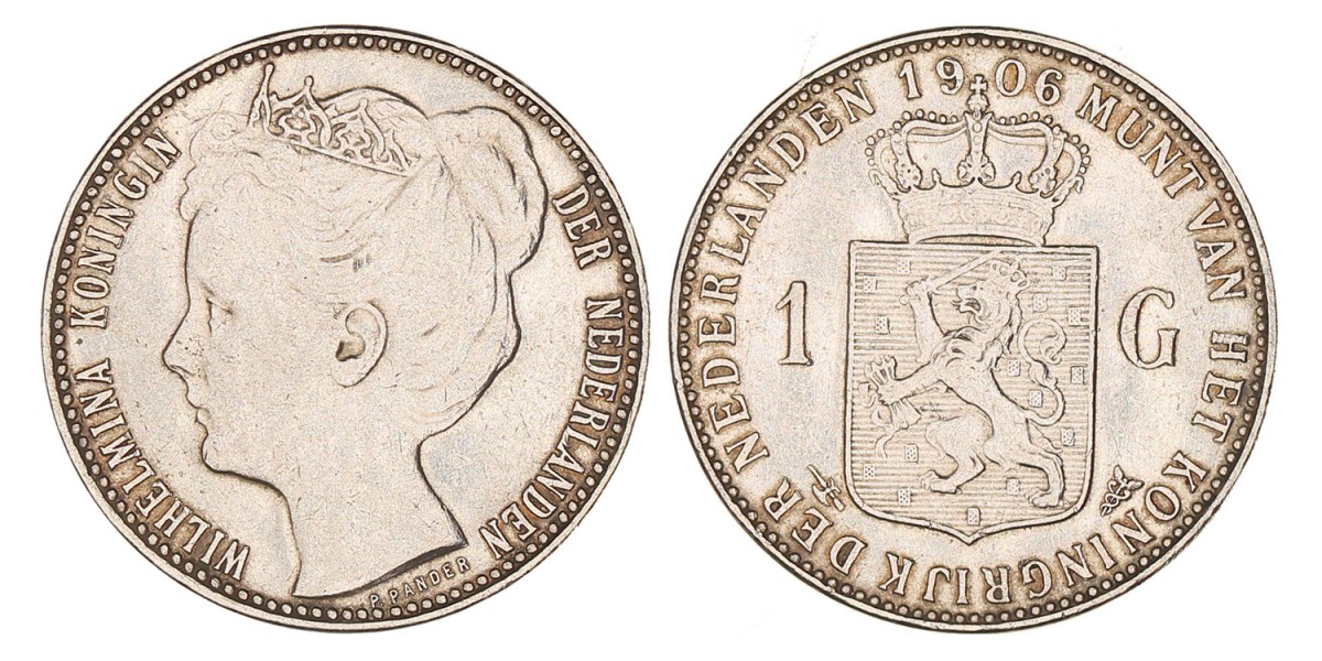 1 Gulden. Wilhelmina. 1906. Prachtig -.