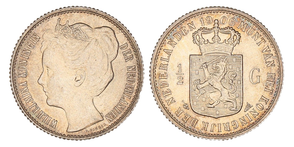 ½ Gulden. Wilhelmina. 1906. UNC.
