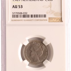 ½ Gulden. Wilhelmina. 1909. Prachtig.