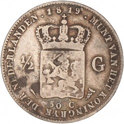 ½ Gulden. Willem I. 1819 U. Fraai / Zeer Fraai.