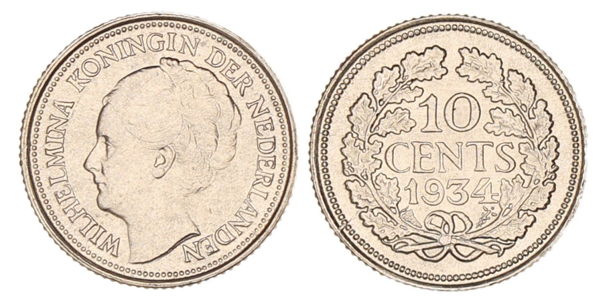 10 Cent. Wilhelmina. 1934. UNC.