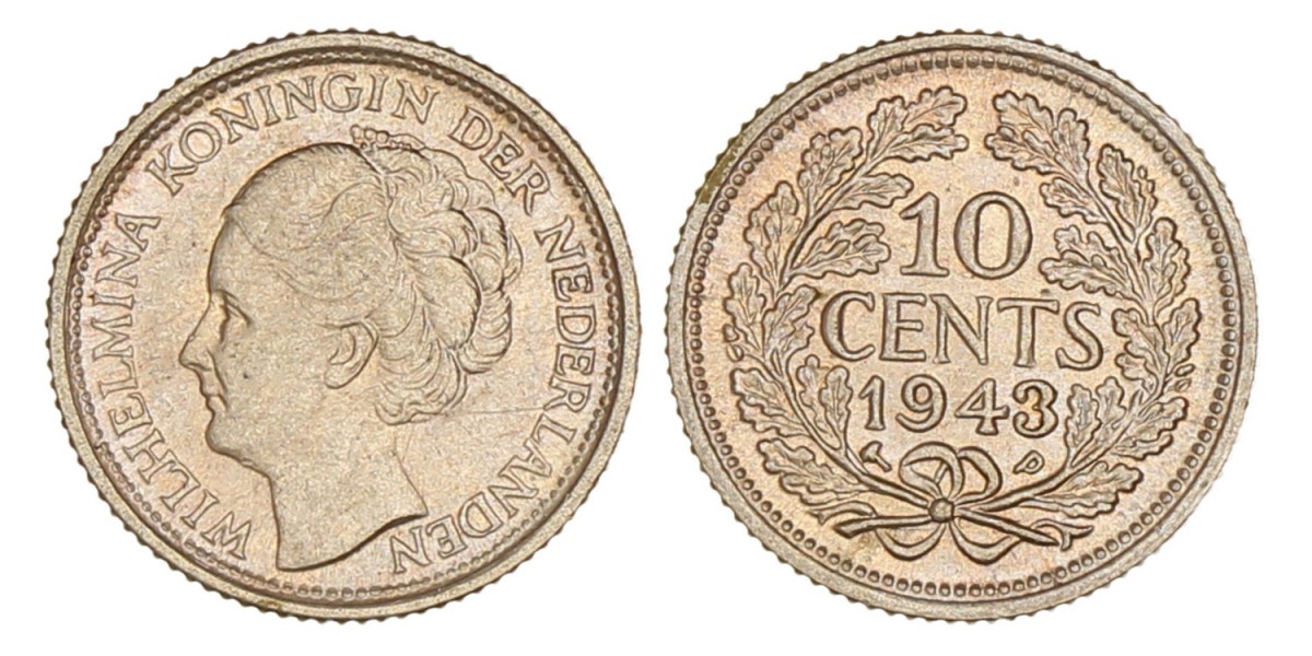 10 Cent. Wilhelmina. 1943 P. UNC -.