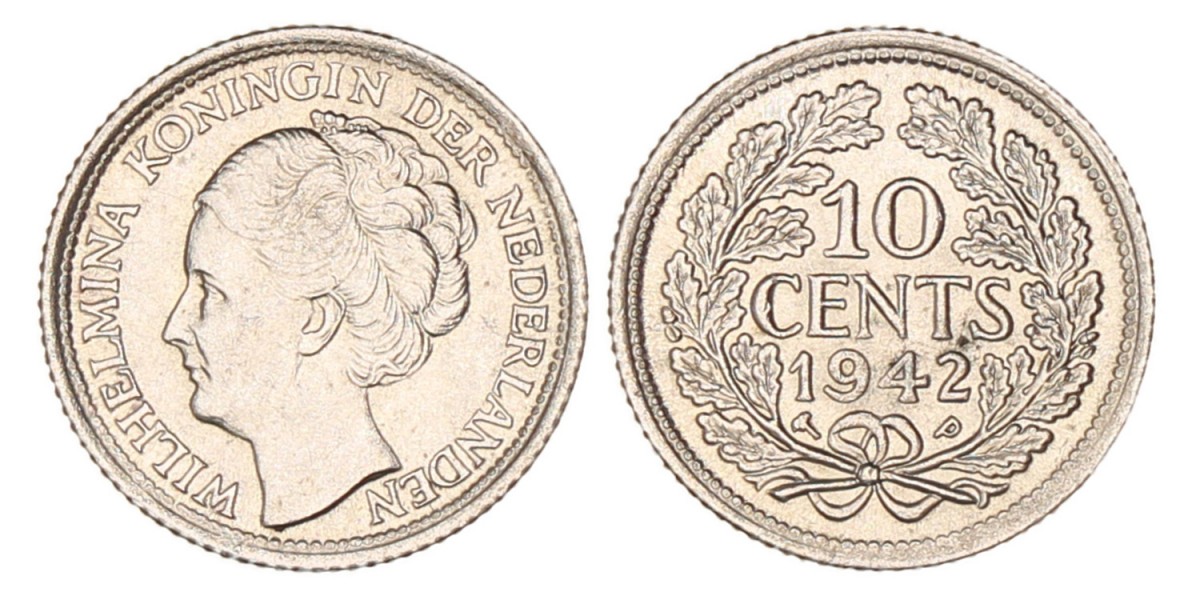 10 Cent. Wilhelmina. 1942 P. UNC.