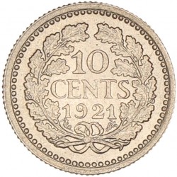 10 Cent. Wilhelmina. 1921. UNC.