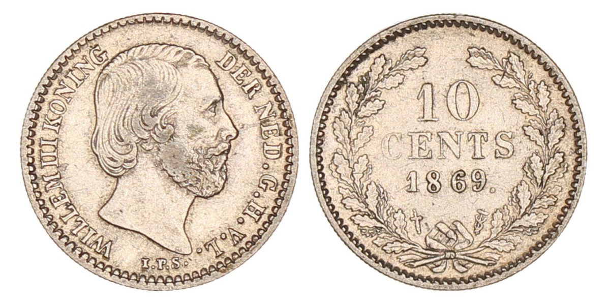 10 Cent. Willem III. 1869. Zeer Fraai / Prachtig.