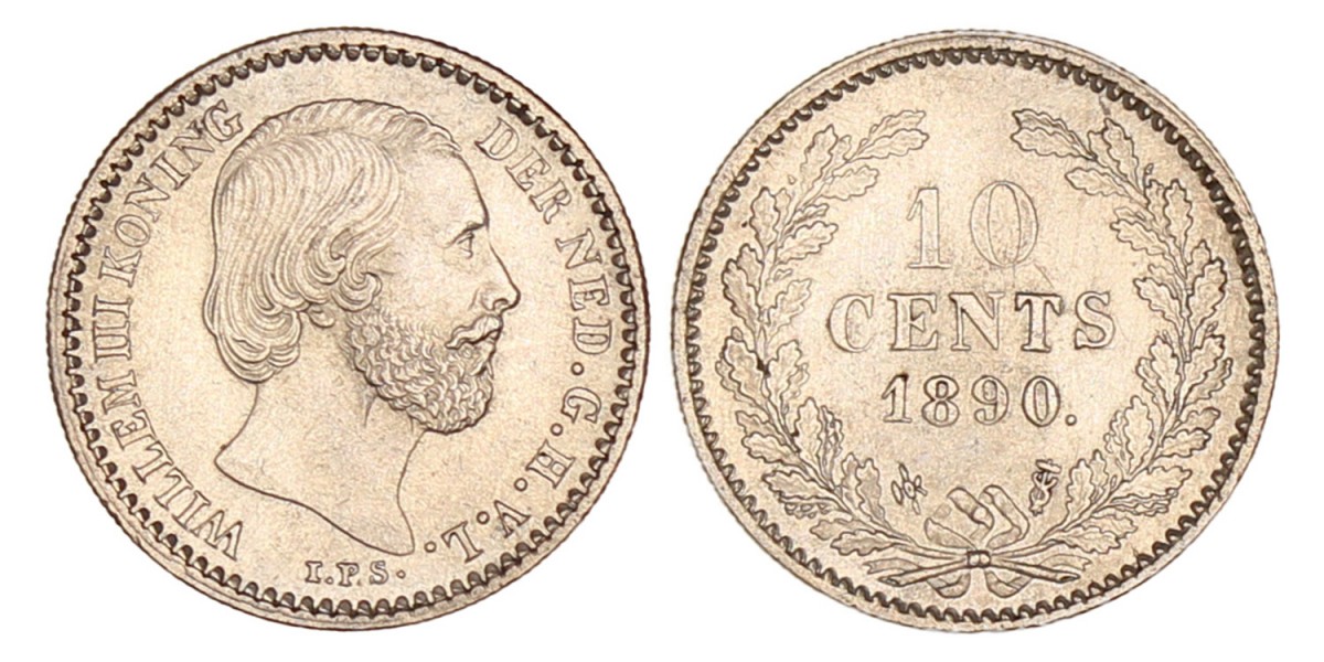 10 Cent. Willem III. 1890. Prachtig +.