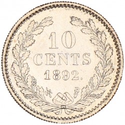 10 Cent. Wilhelmina. 1892. UNC -.