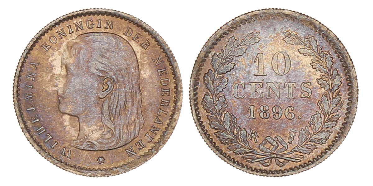 10 Cent. Wilhelmina. 1896. UNC.