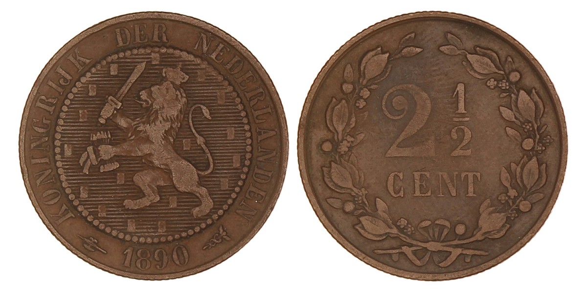 2½ Cent. Willem III. 1890. Zeer Fraai +.