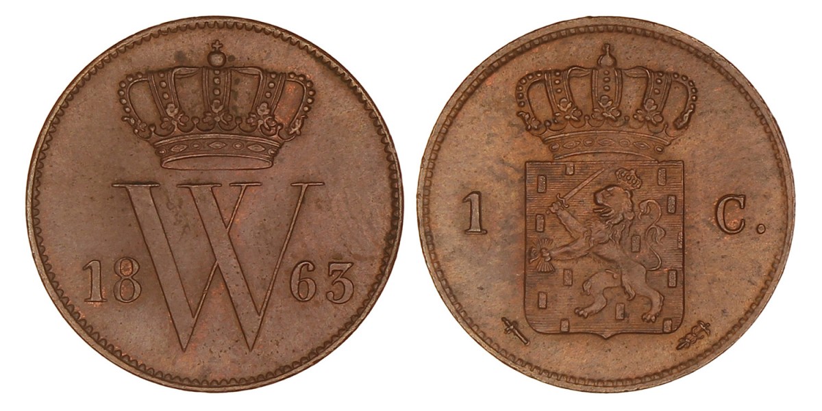 1 Cent. Willem III. 1863. FDC.