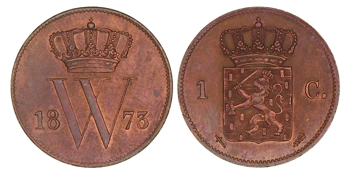 1 Cent. Willem I. 1873. Prachtig +.