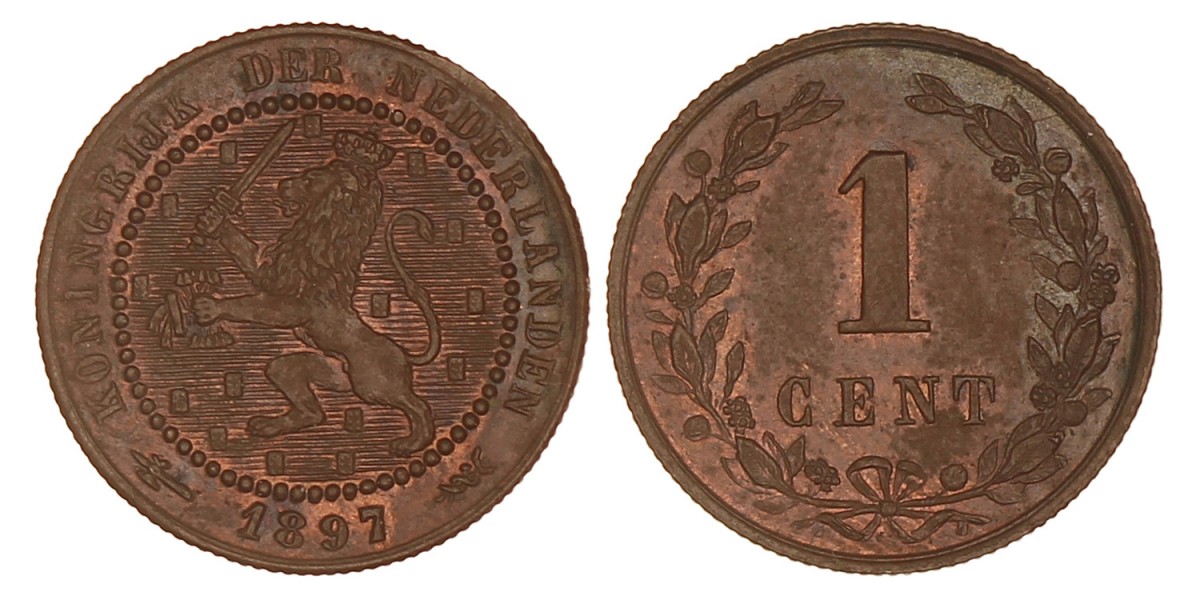 1 Cent. Wilhelmina. 1897. UNC.