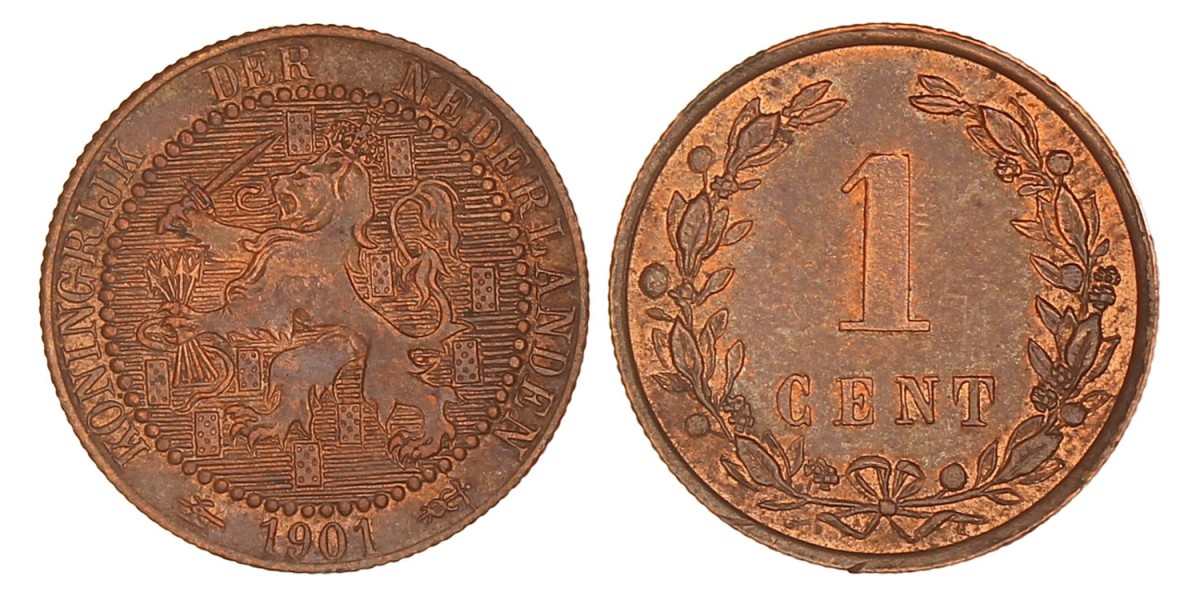 1 Cent. Wilhelmina. 1901. UNC -.