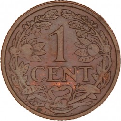 1 Cent. Wilhelmina. 1927. UNC -.