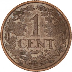 1 Cent. Wilhelmina. 1928. UNC.