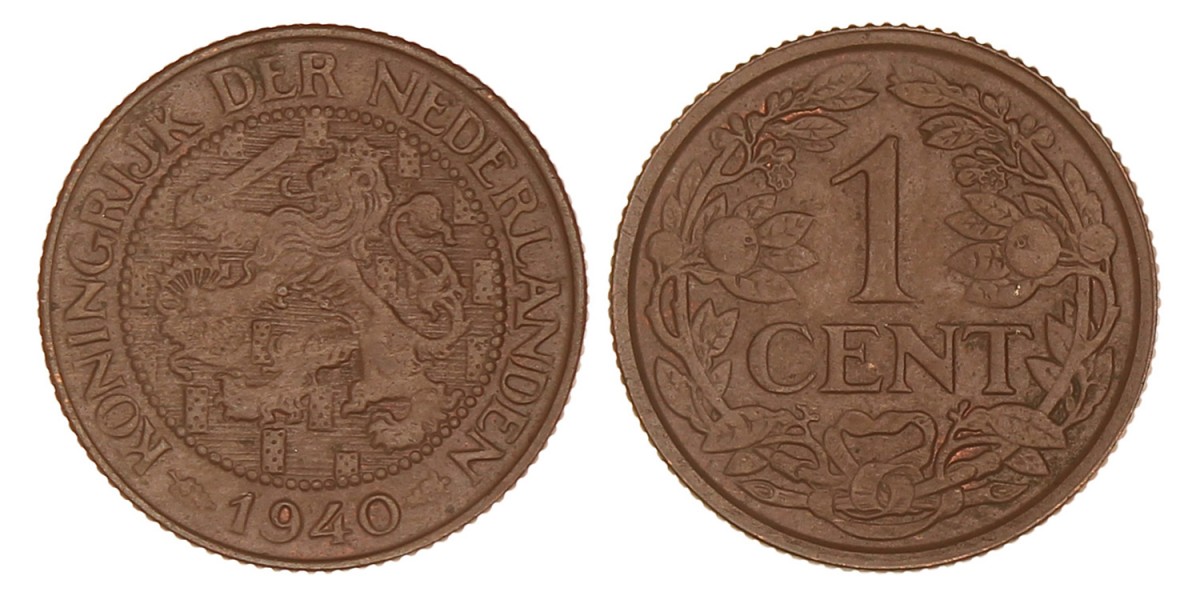 1 Cent. Wilhelmina. 1940. Prachtig +.