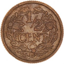 ½ Cent. Wilhelmina. 1922. UNC.