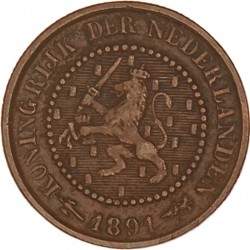 ½ Cent. Wilhelmina. 1891. Zeer Fraai +.