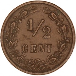 ½ Cent. Wilhelmina. 1891. Zeer Fraai +.