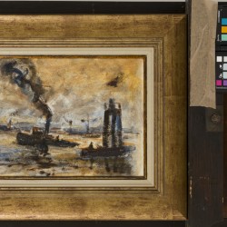 Toon Koster (Schiedam 1913 - 1989), Stoomsleper bij een ducdalf.