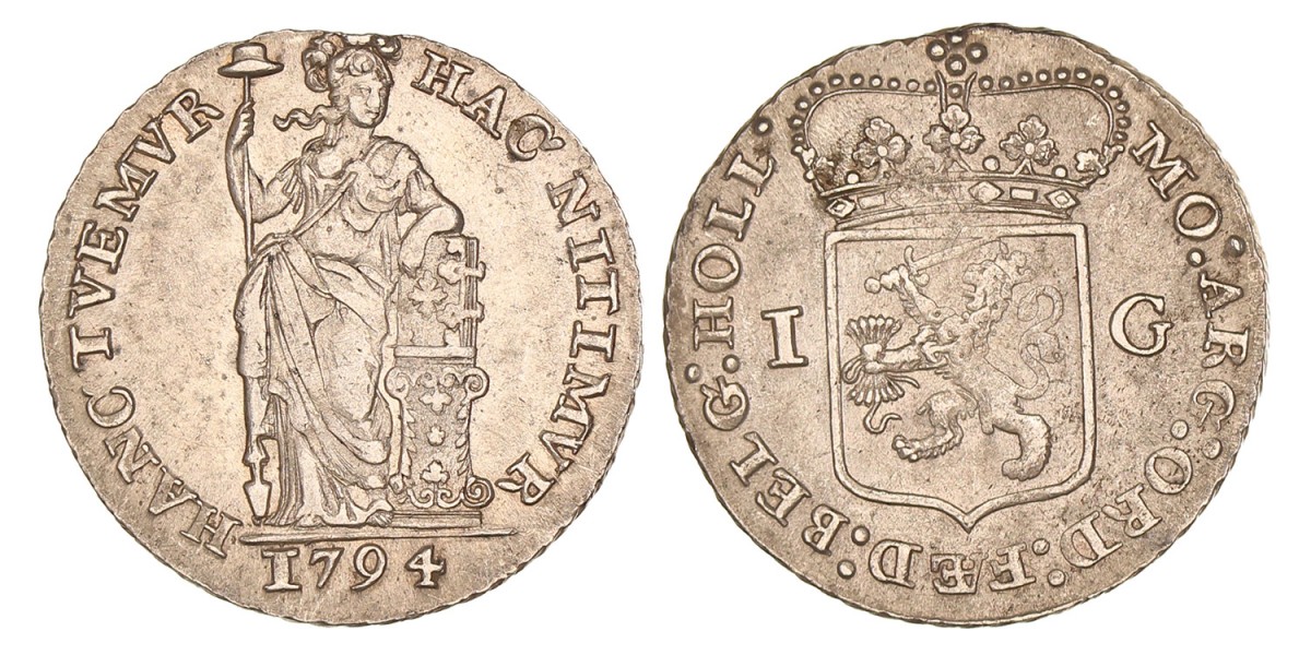 1 Gulden -generaliteits-. Holland. 1794. Zeer Fraai.