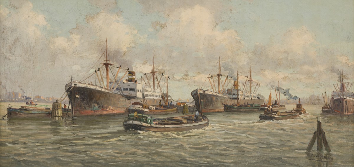 Pieter Johannes Alexander Wagemans (Den Haag 1879 - 1955), Gezicht op de Rotterdamse haven.