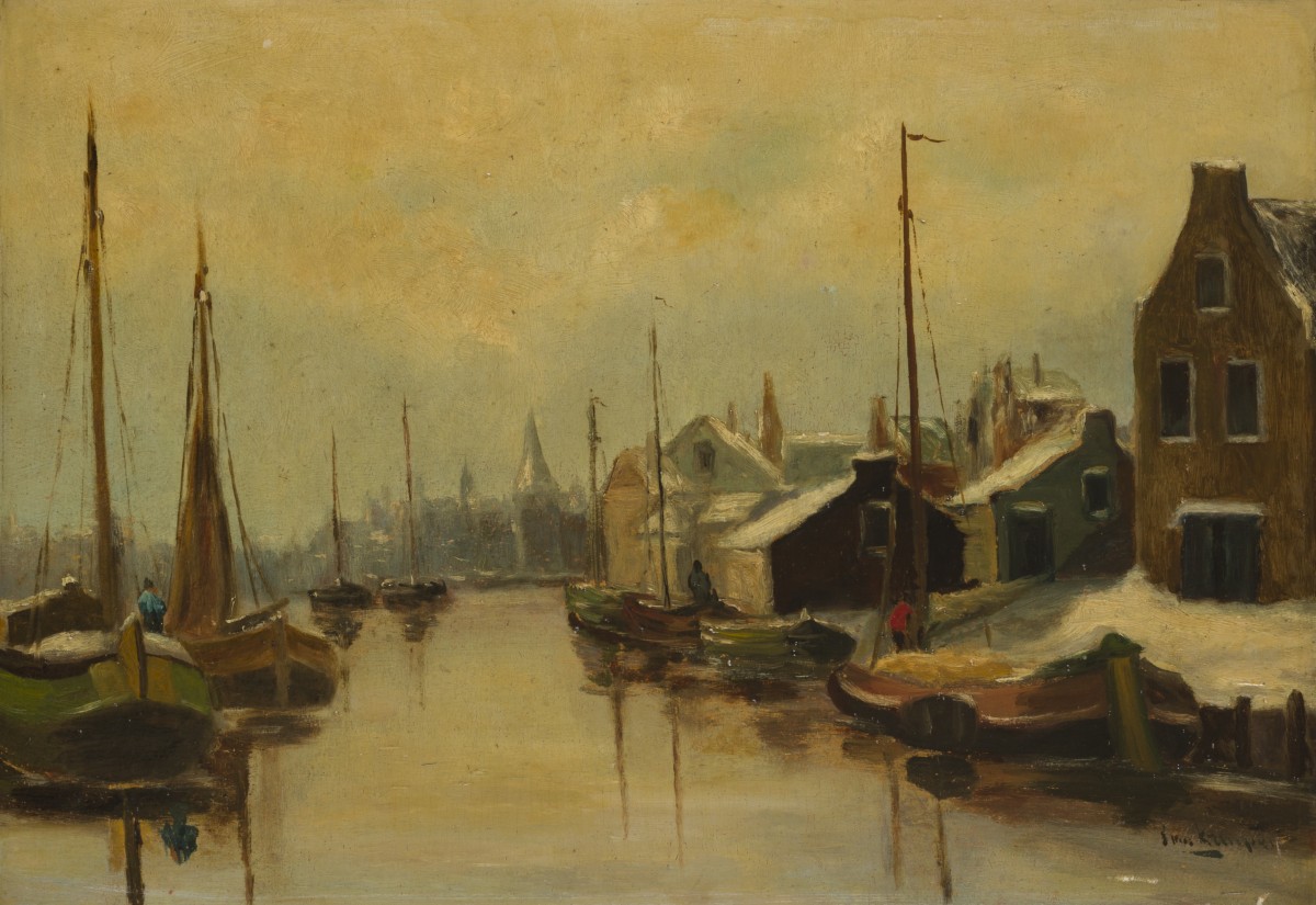 Adrianus Kuijpers (Gorkum 1862 - 1945 Amsterdam), Een havenstadje in winter.