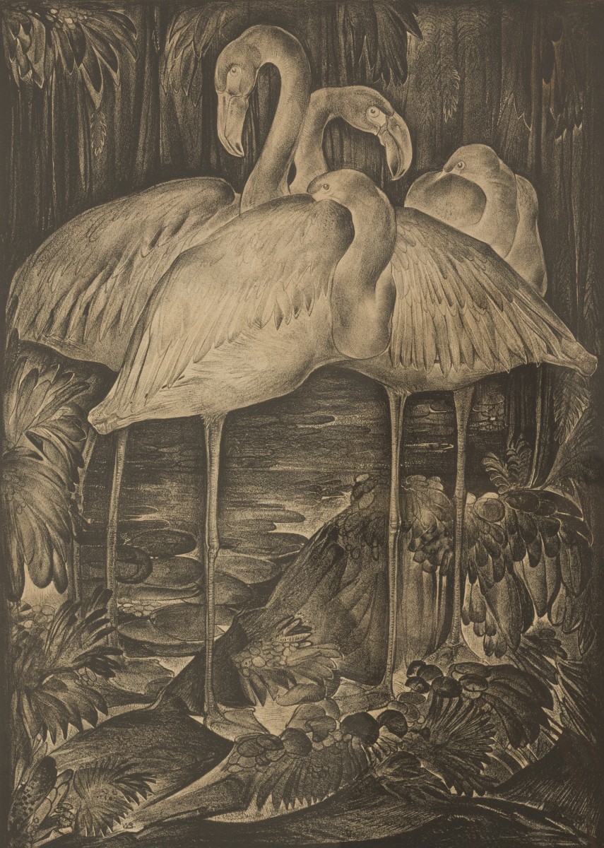 Willem van den  Berg (Den Haag 1886 - 1970 Amsterdam), ca. 1920. Flamingos.