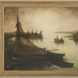 Belgische School, 20e eeuw. Visserschepen in de haven.