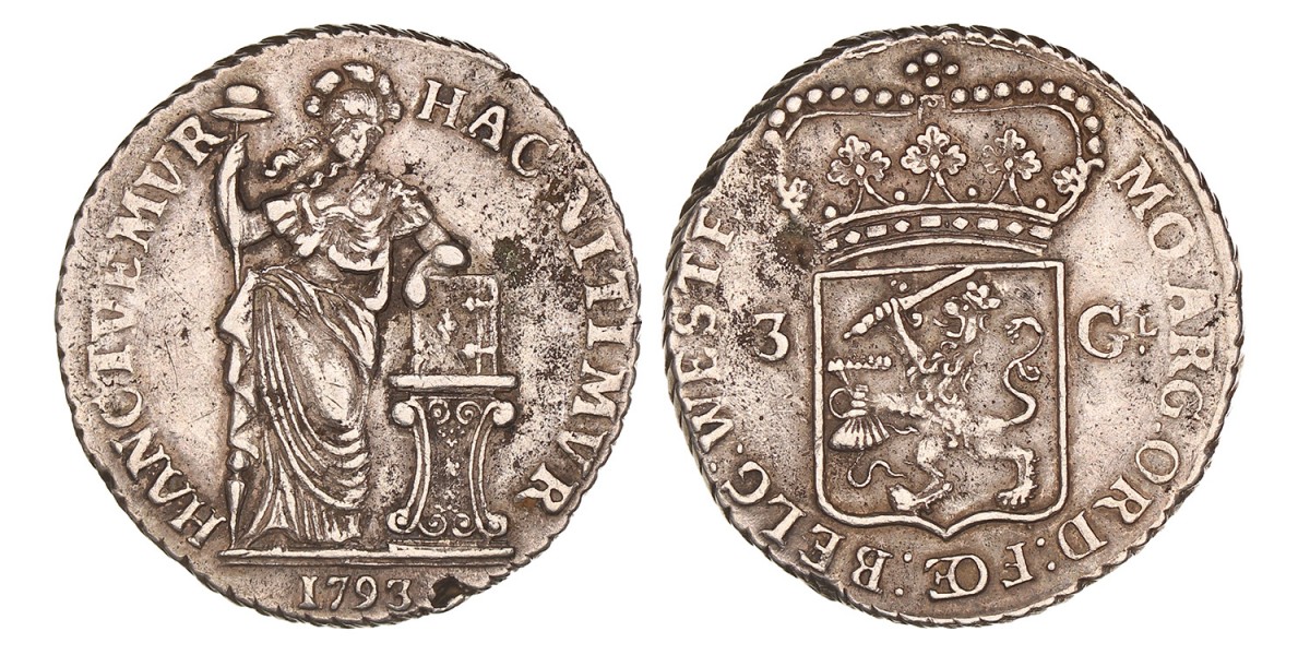 3 Gulden -generaliteits-. West-Friesland. 1793. Zeer Fraai -.