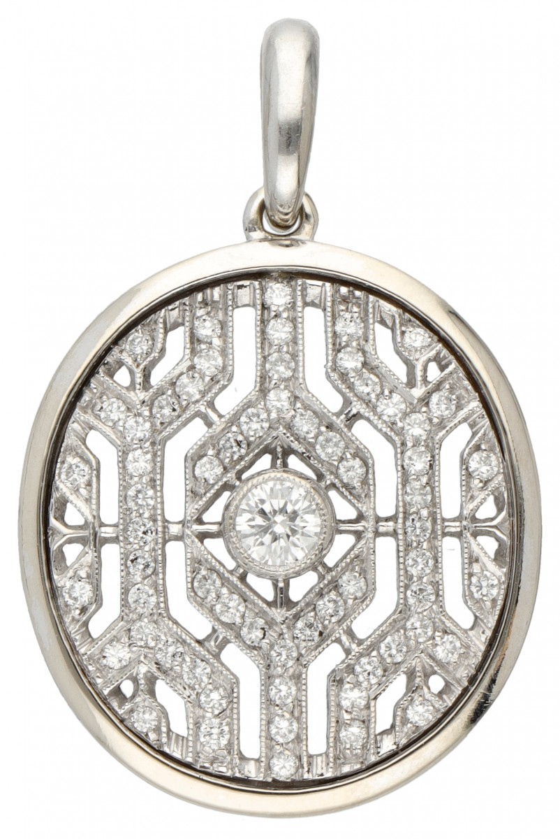 18 kt. Witgouden opengewerkte hanger bezet met ca. 0.46 ct. diamant.