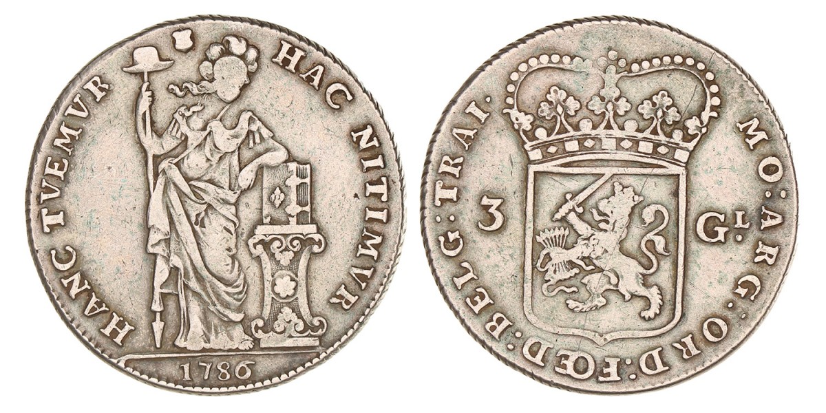 3 Gulden -generaliteits-. Utrecht. 1786. Zeer Fraai -.