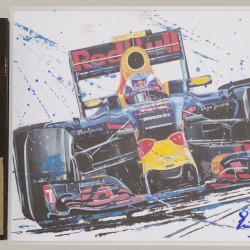 Een lot bestaande uit drie kunstwerken waaronder een zeefdruk van de Erasmusbrug, een aquarel en een zeefdruk van een formule 1 auto.